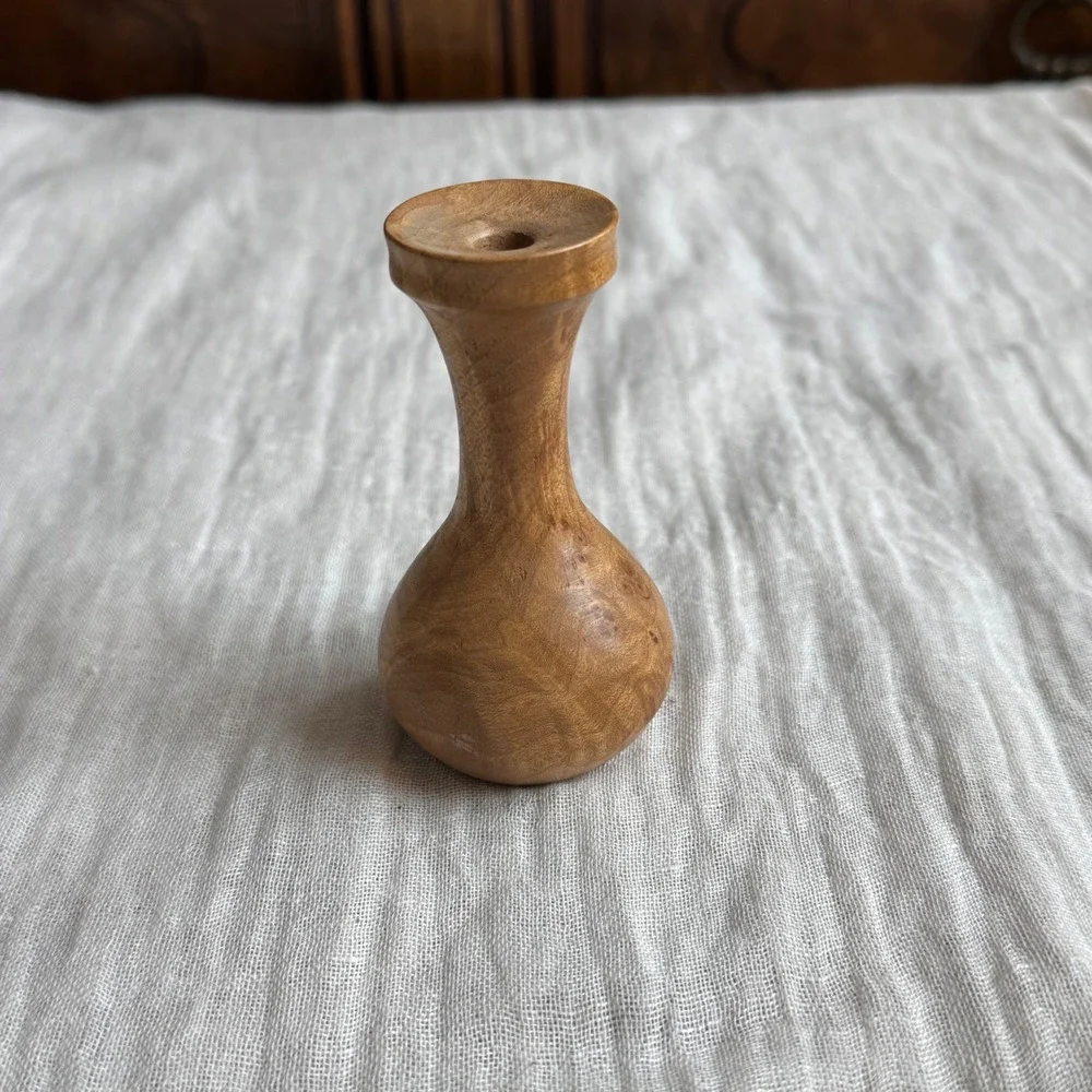 Antique Hand Carved Maple Burr Bud Vase Small Wooden Art Signed‎ 1997